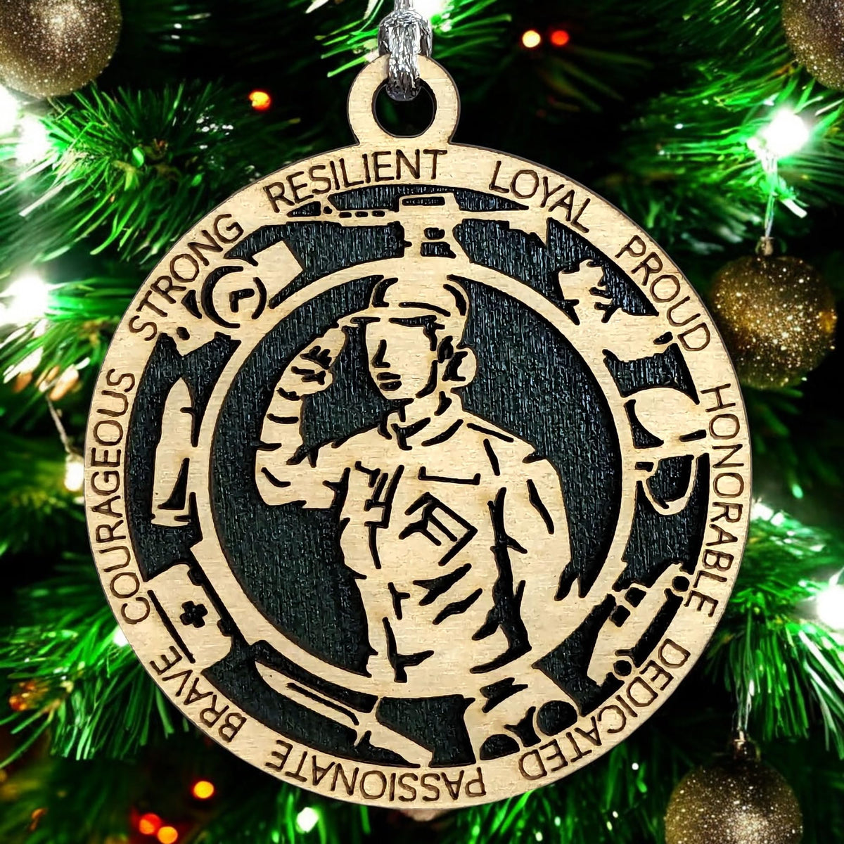 3" Female Army Soldier Dress Ornament, Icons, Wood