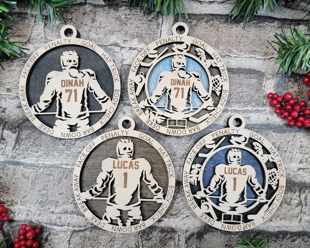 Handmade 3" Custom Female Hockey Player Gear Ornament