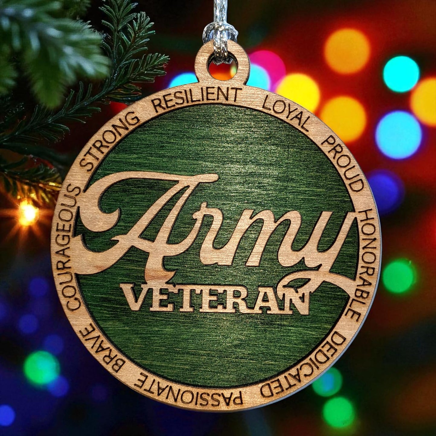 3" Army Veteran Script Wood Ornament