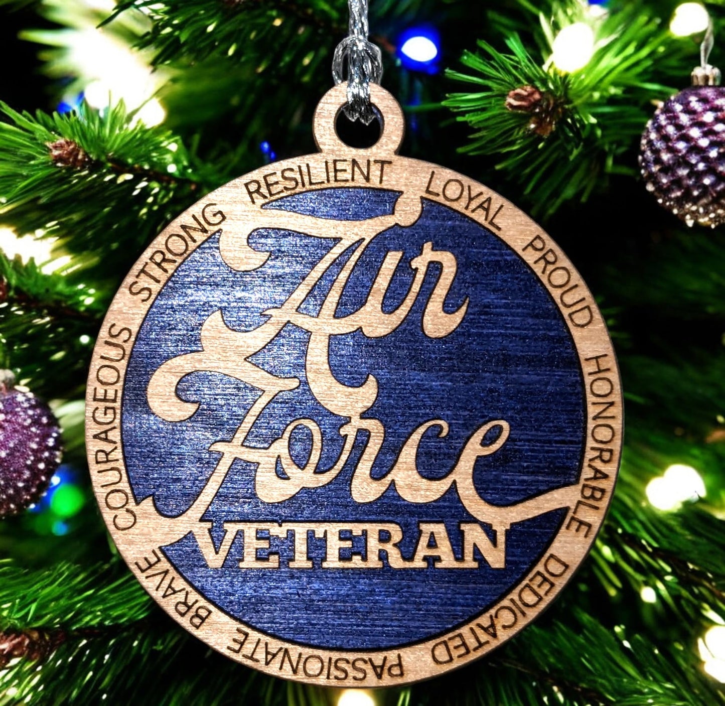 3" Air Force Veteran Script Wood Ornament