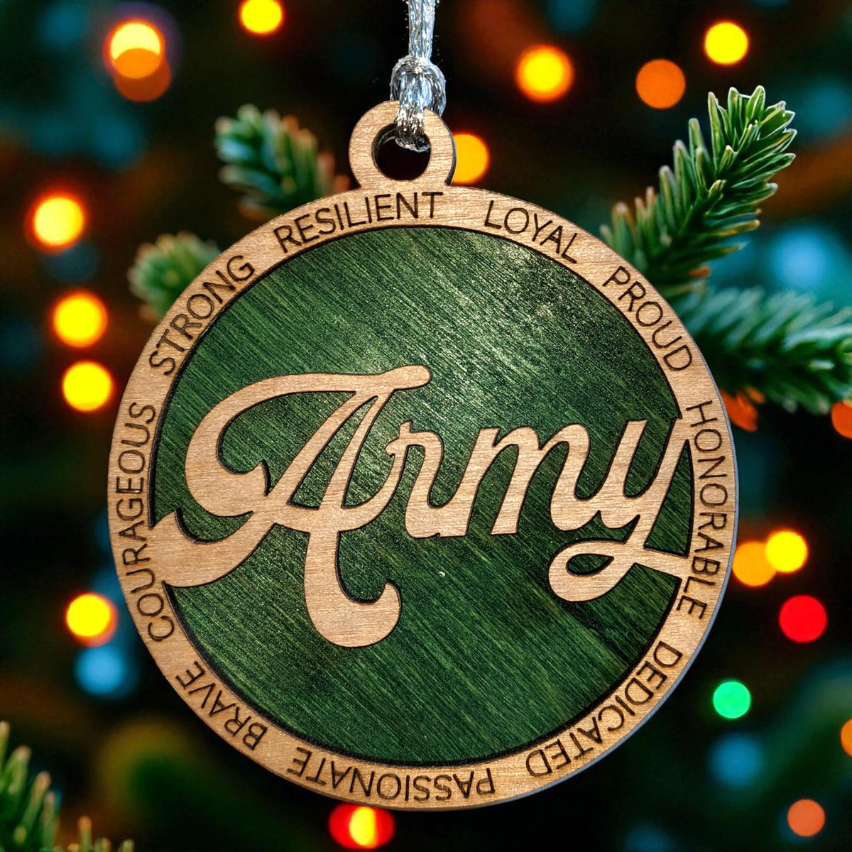 3" Army Script Wood Ornament