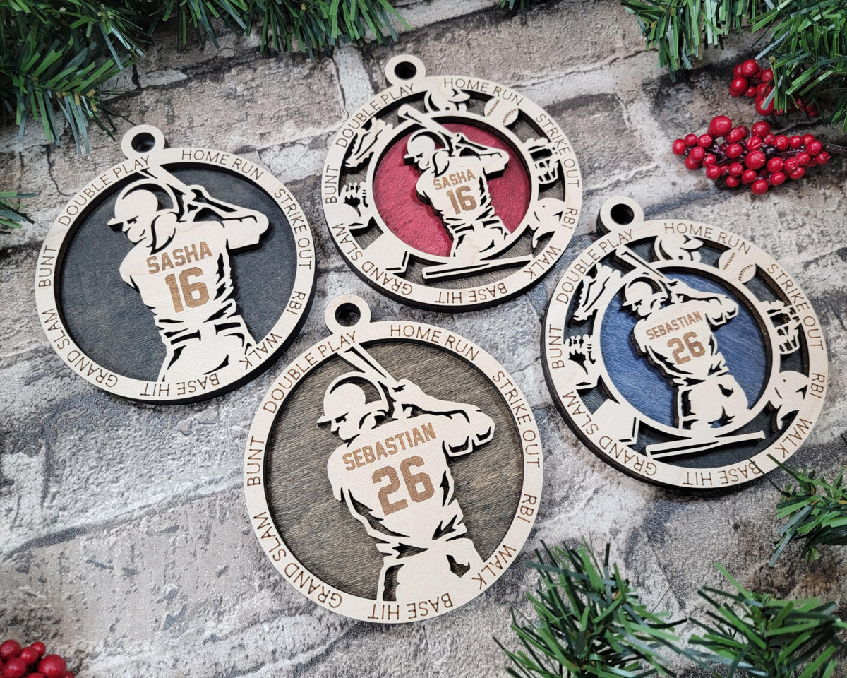 Handmade 3" Custom Male Baseball Player Gear Ornament