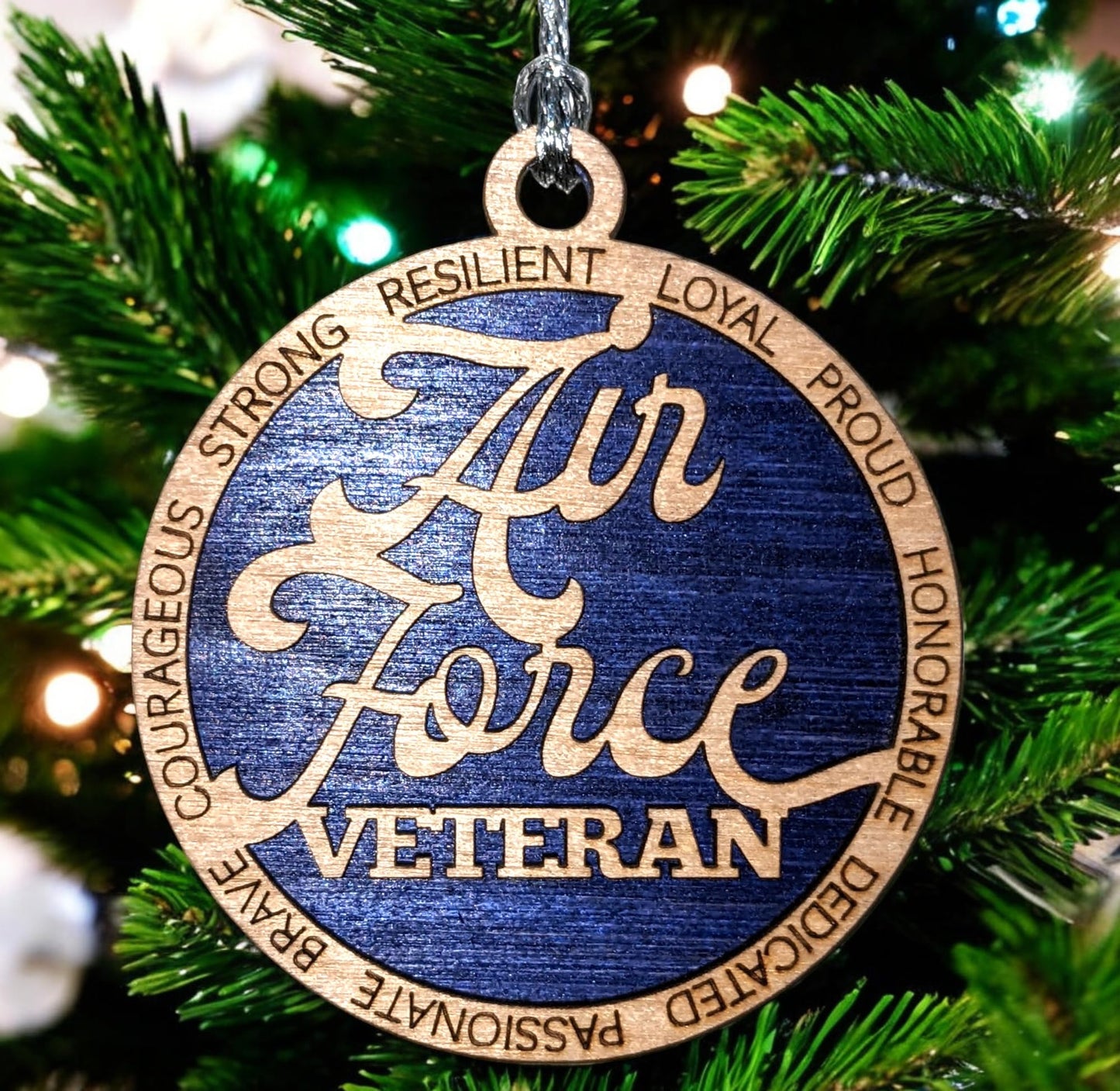 3" Air Force Veteran Script Wood Ornament