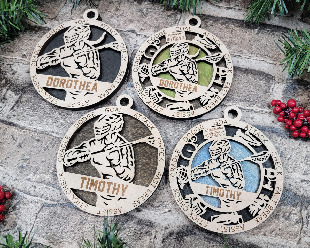 Handmade 3" Female Lacrosse Icon Border Ornament