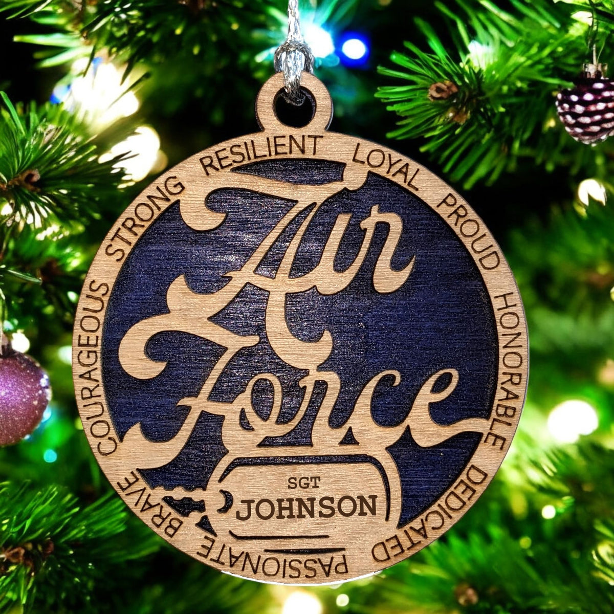 3" Air Force Script Dog Tag Ornament - Custom