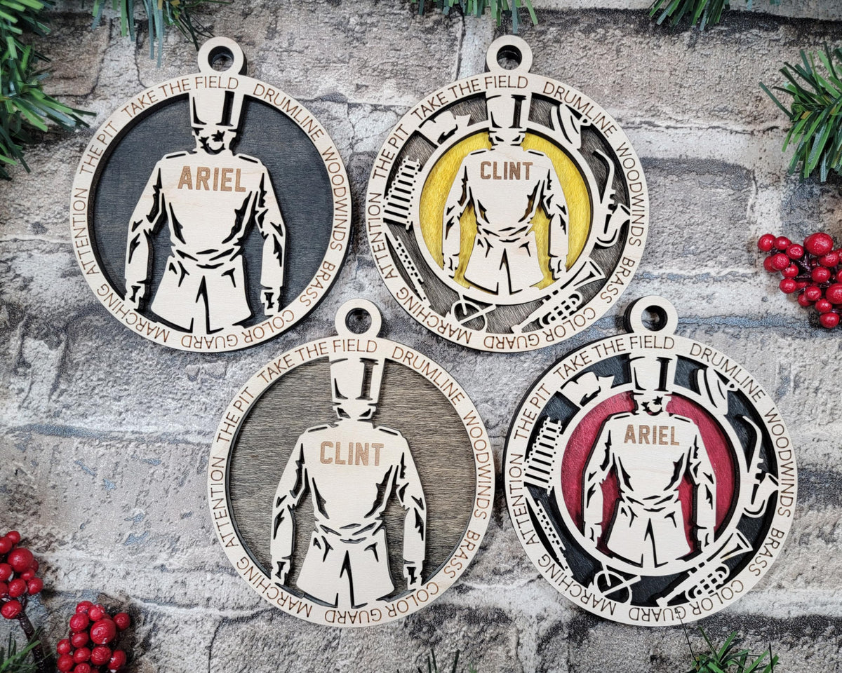 Handmade 3" Custom Name Female Marching Band Ornament