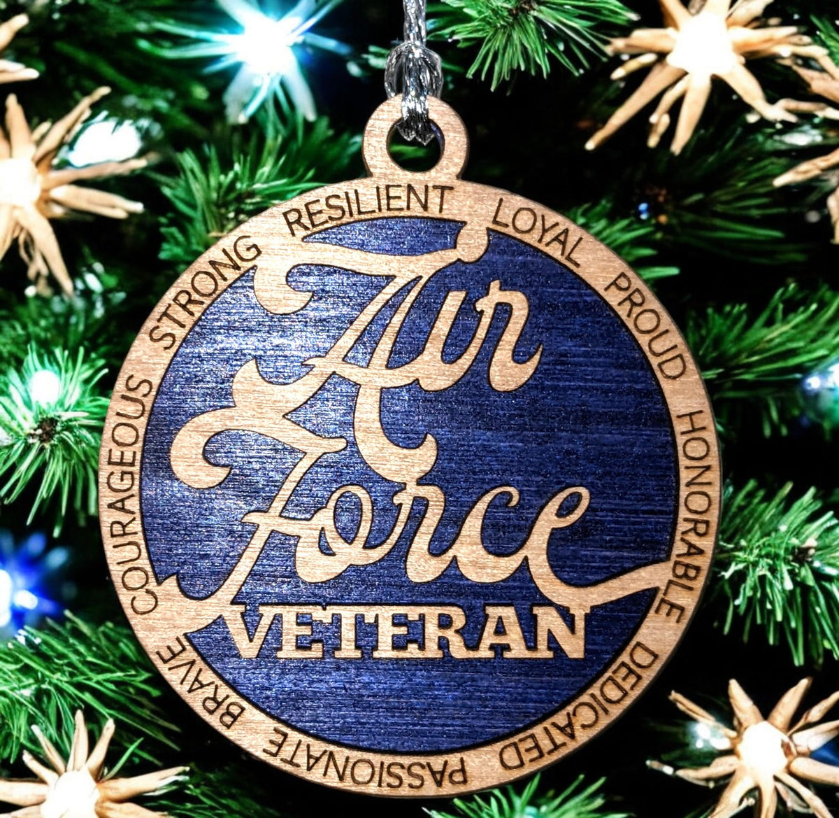 3" Air Force Veteran Script Wood Ornament