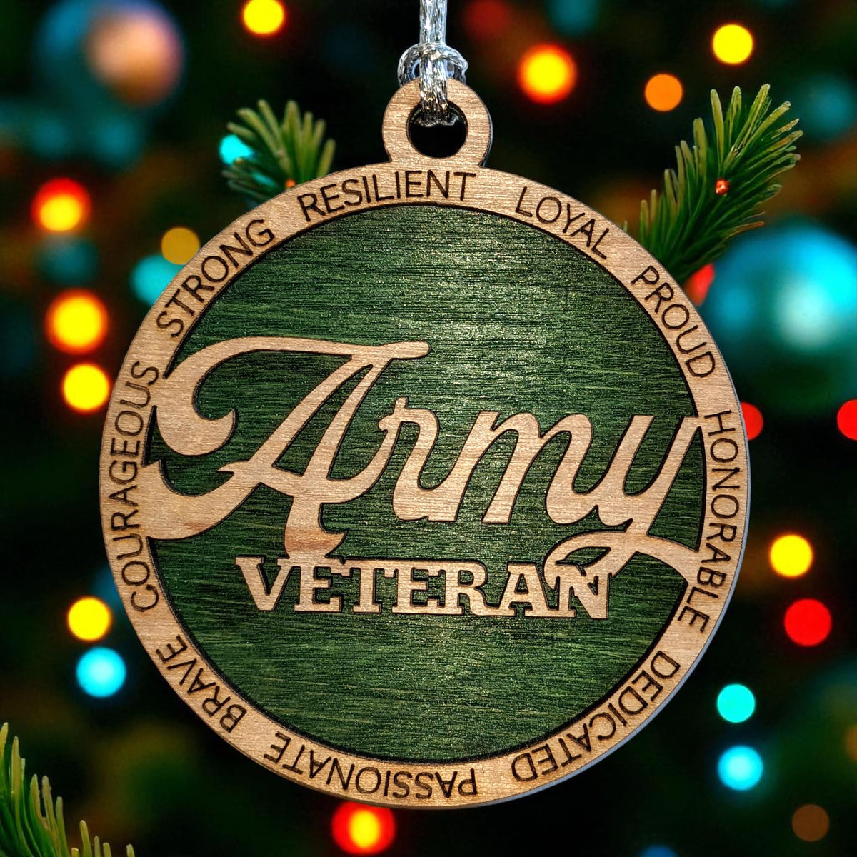 3" Army Veteran Script Wood Ornament