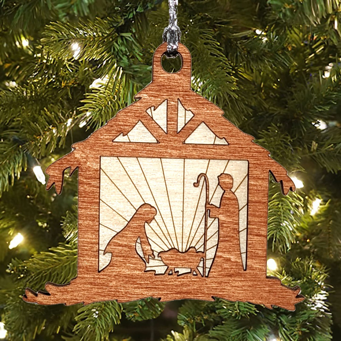 3" Nativity Stable Wood Ornament / Car Charm