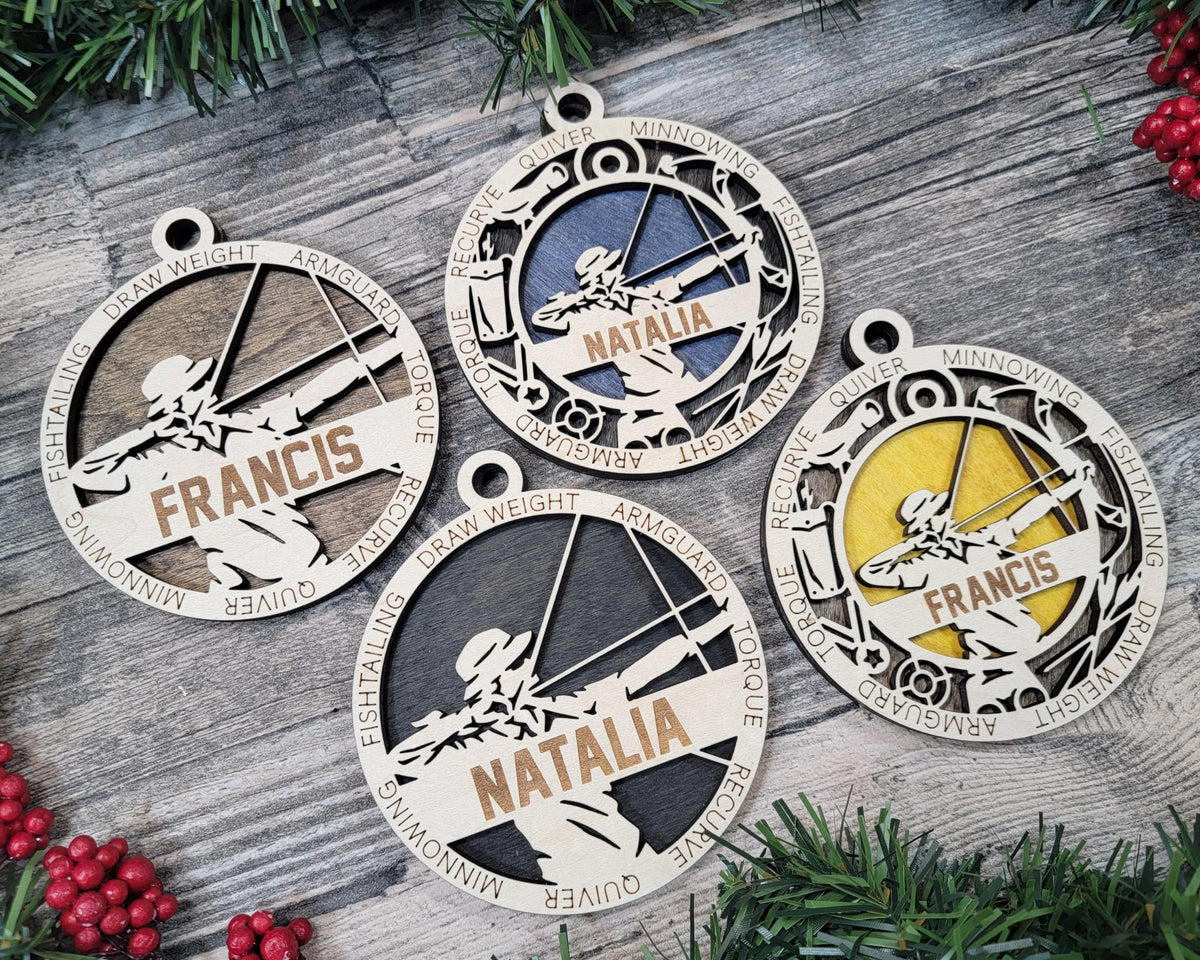 Handmade 3" Custom Name Female Archer Ornament