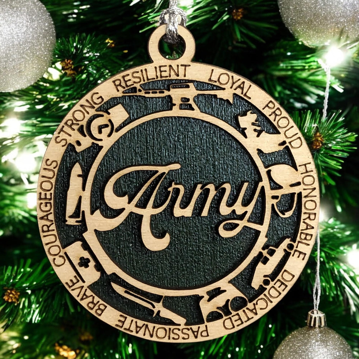 3" Army Script Ornament, Icons, Wood