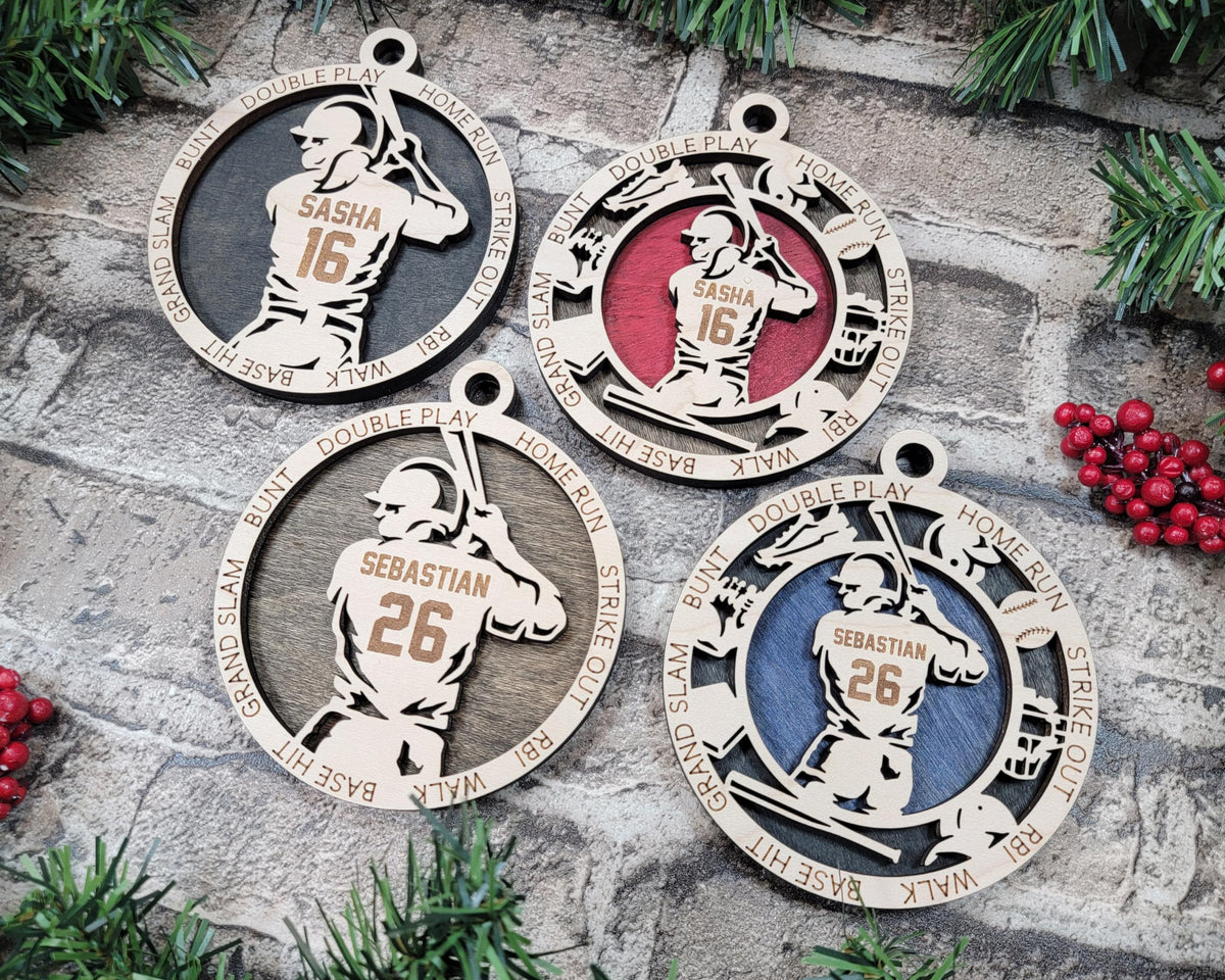 Handmade 3" Custom Male Baseball Player Gear Ornament