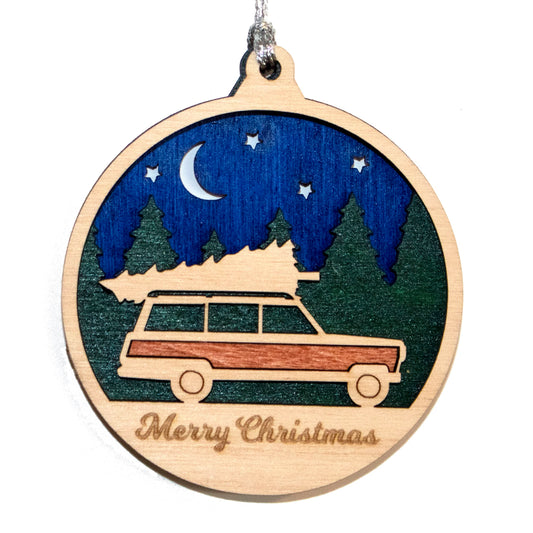 3" Retro Wagon Christmas Ornament