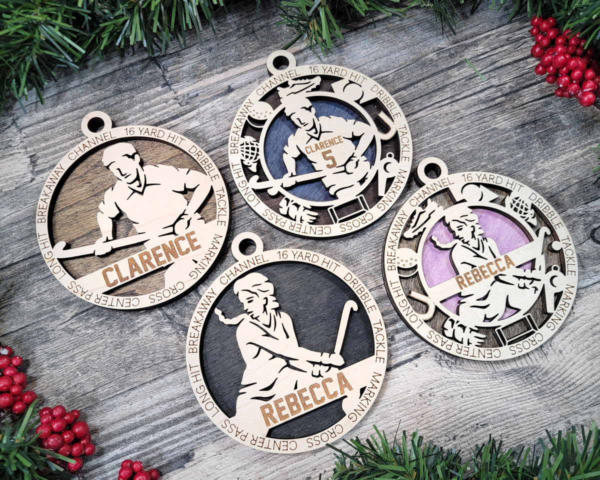 Handmade 3" Custom Name Male Field Hockey Ornament