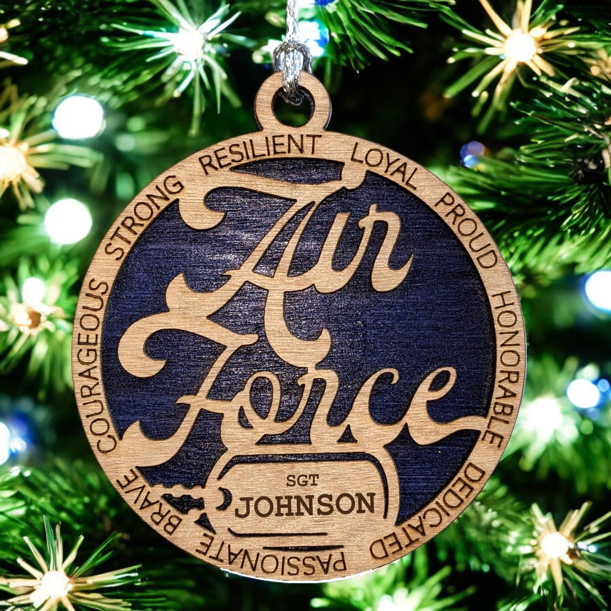 3" Air Force Script Dog Tag Ornament - Custom
