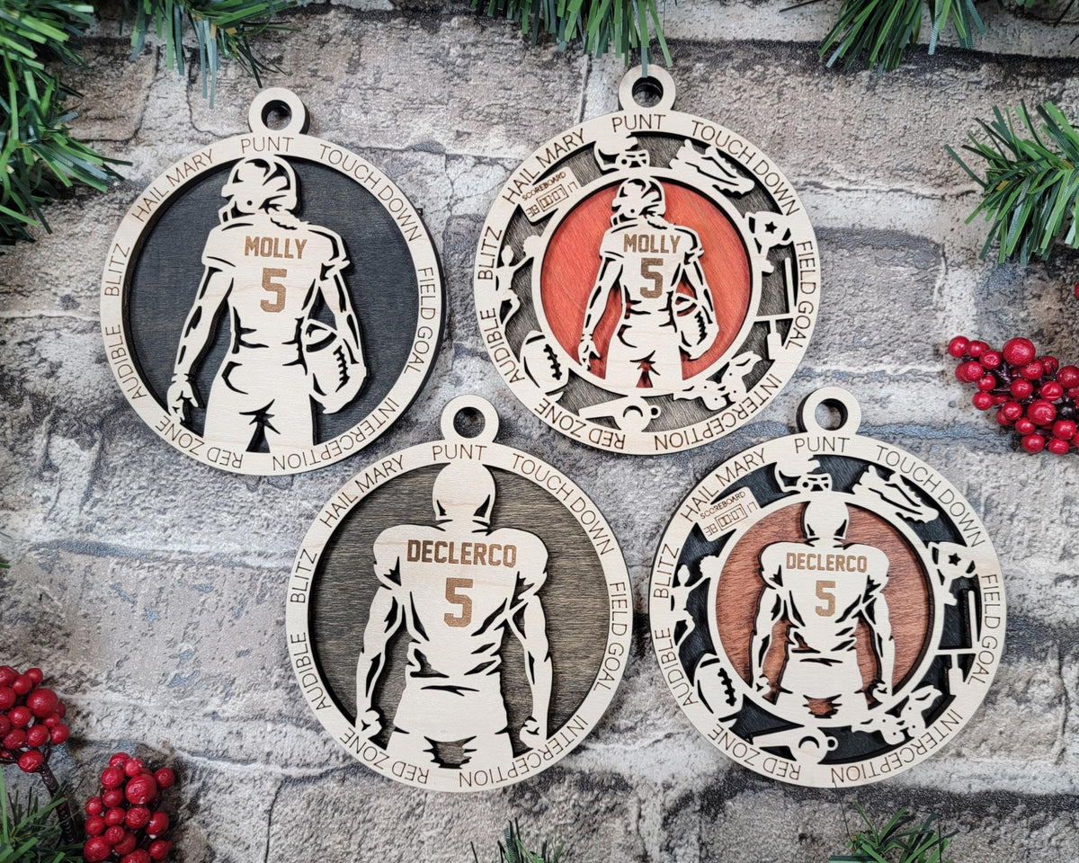 Personalized 3" Male Football Christmas Ornament
