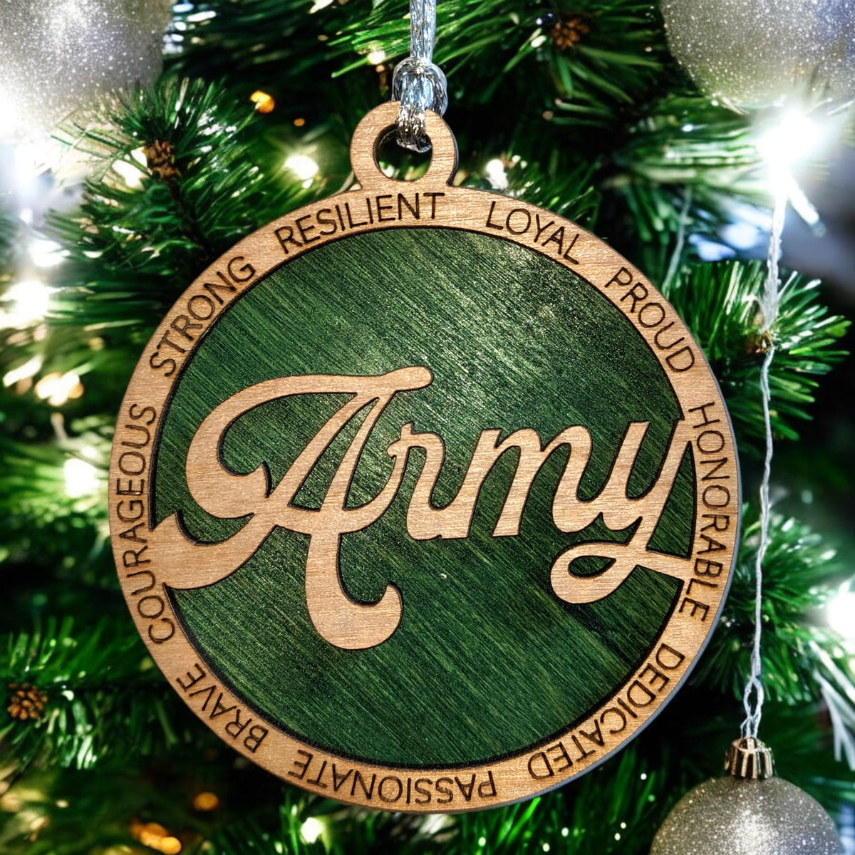 3" Army Script Wood Ornament