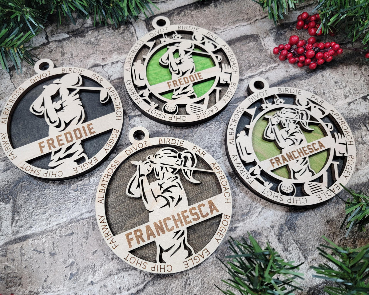 Personalized 3" Male Golf Christmas Ornament
