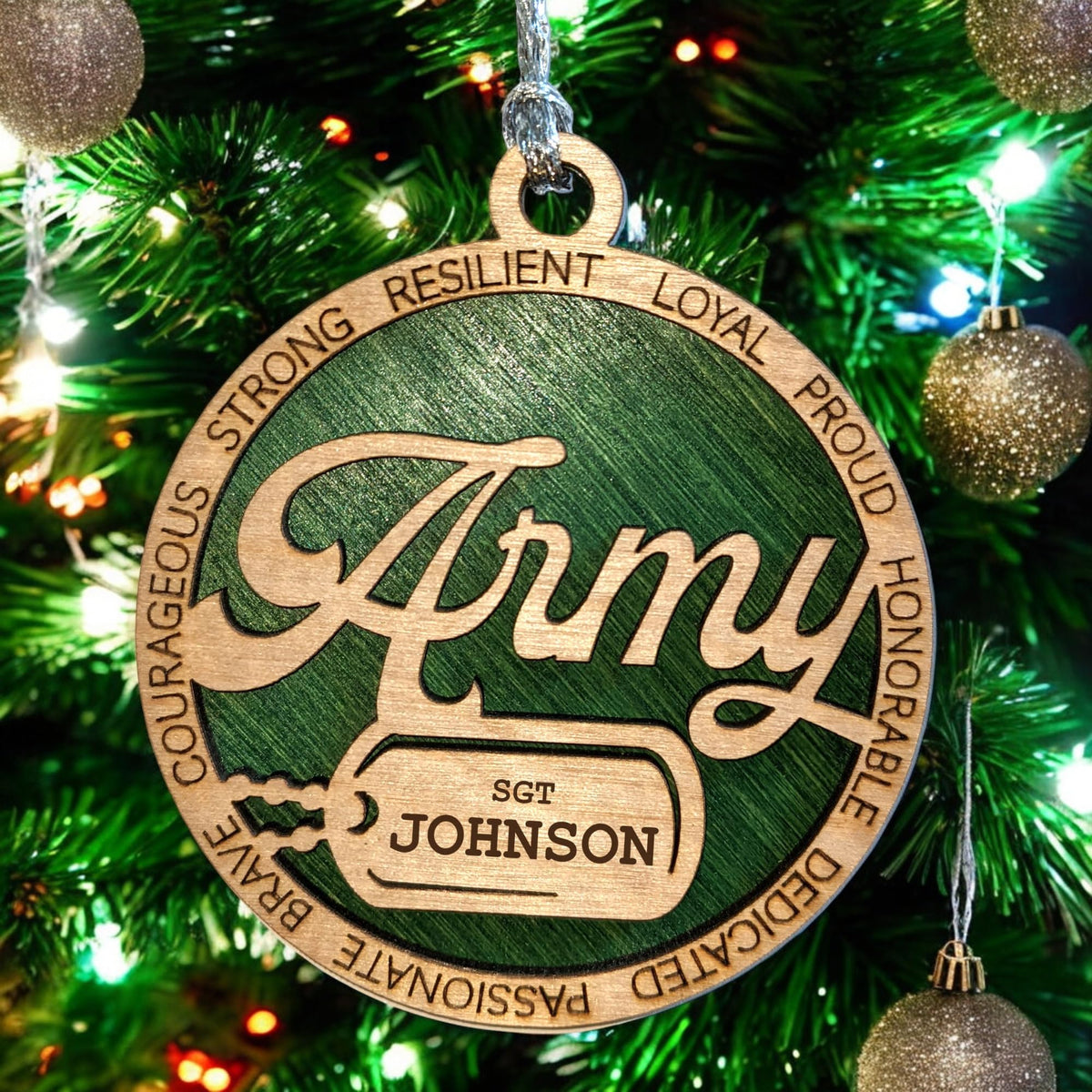 3" Army Script Ornament, Custom Dog Tag