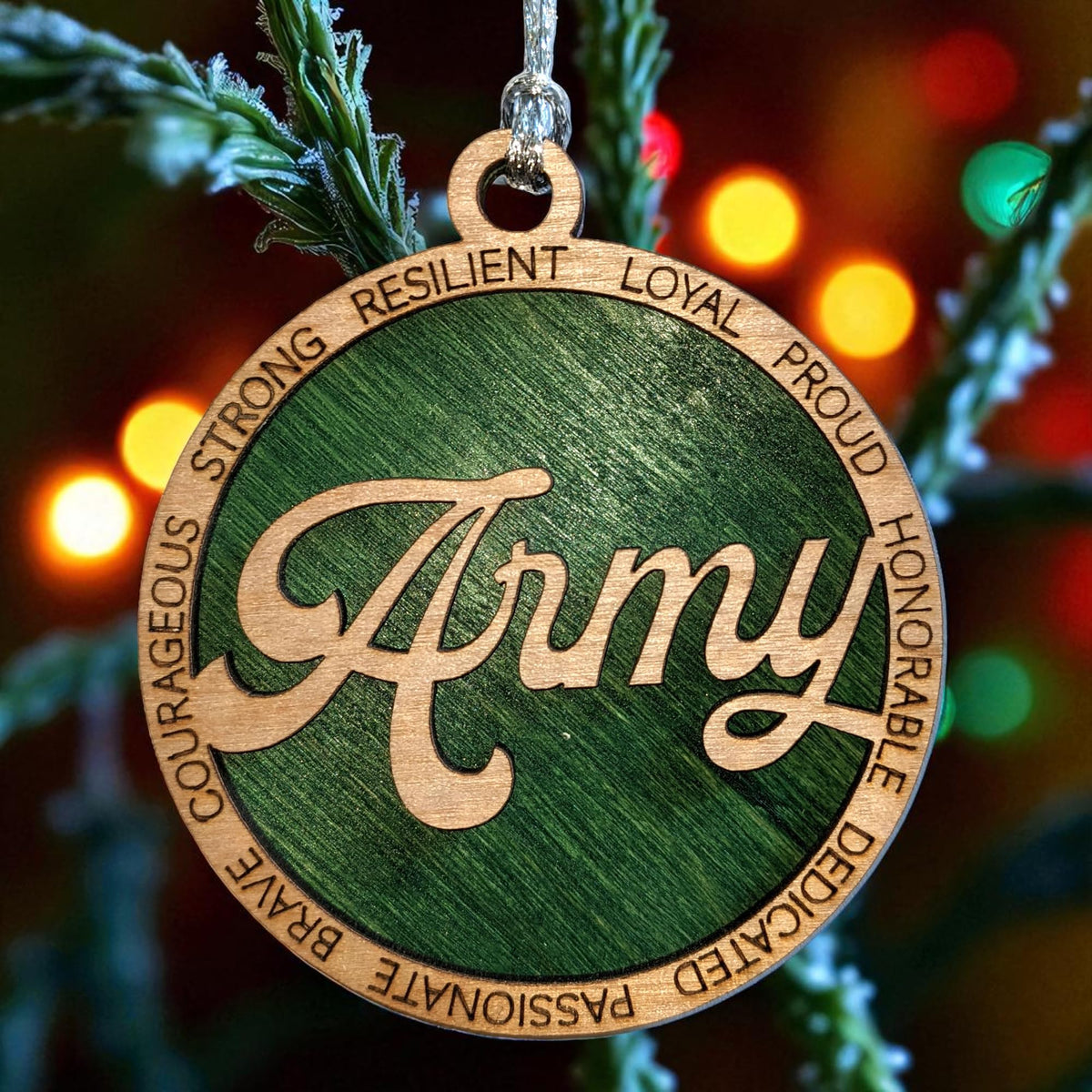 3" Army Script Wood Ornament