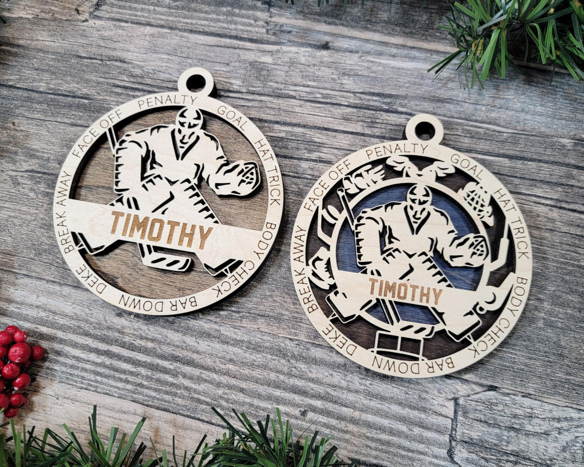 3" Hockey Goalie Wood Ornament / Car Charm