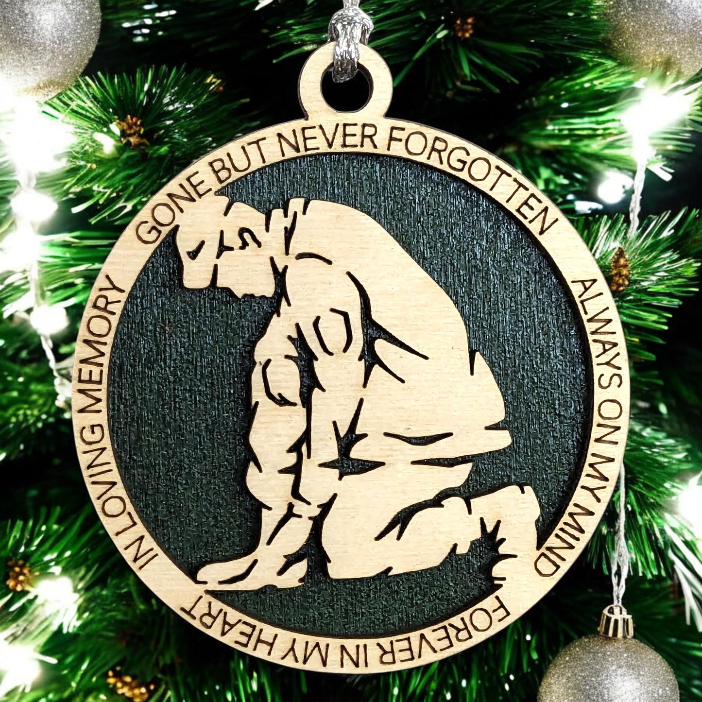 3" Army Kneeling Soldier Memorial Wood Ornament