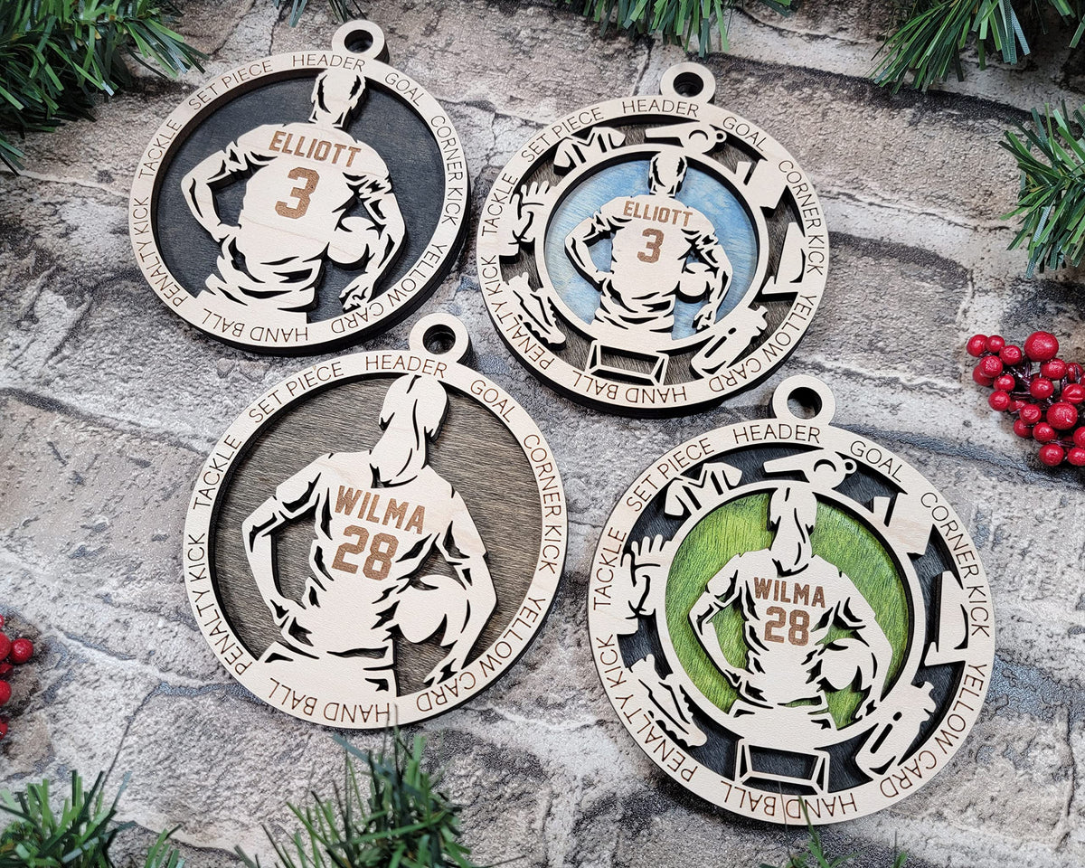 Personalized 3" Male Soccer Player Christmas Ornament