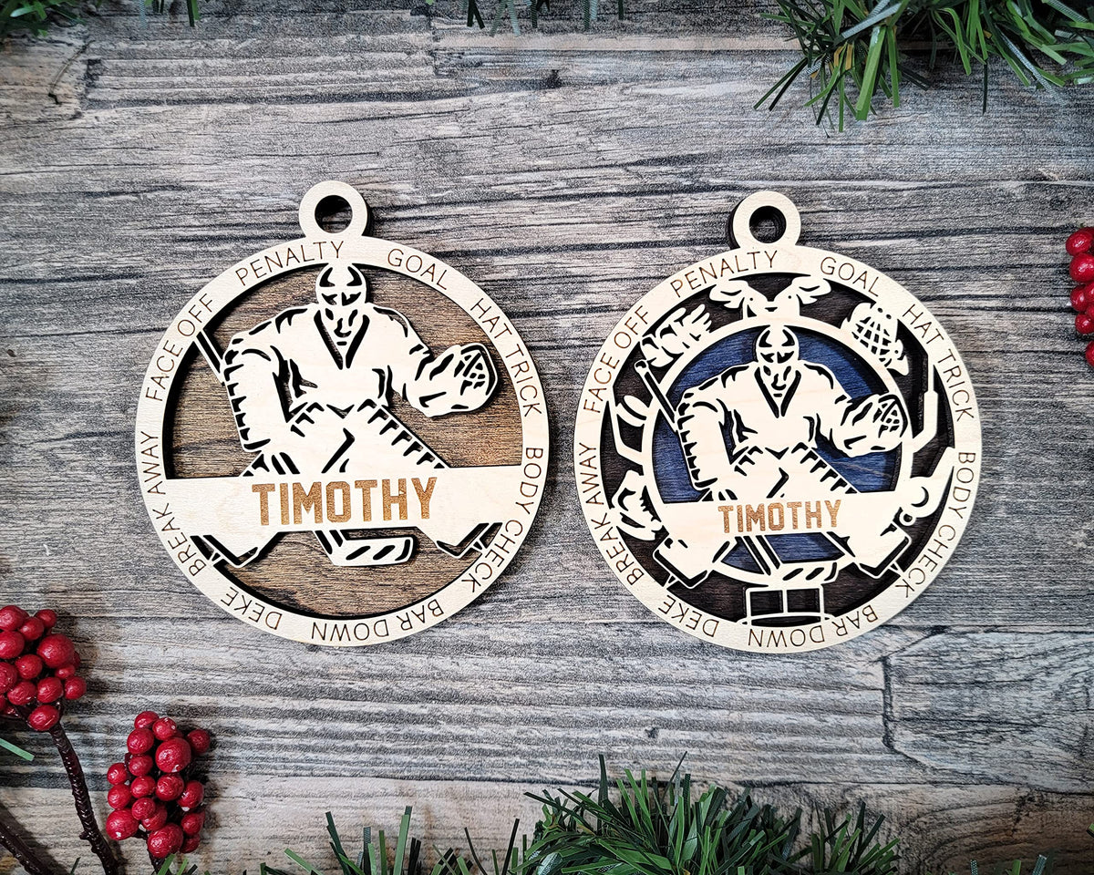3" Hockey Goalie Wood Ornament / Car Charm