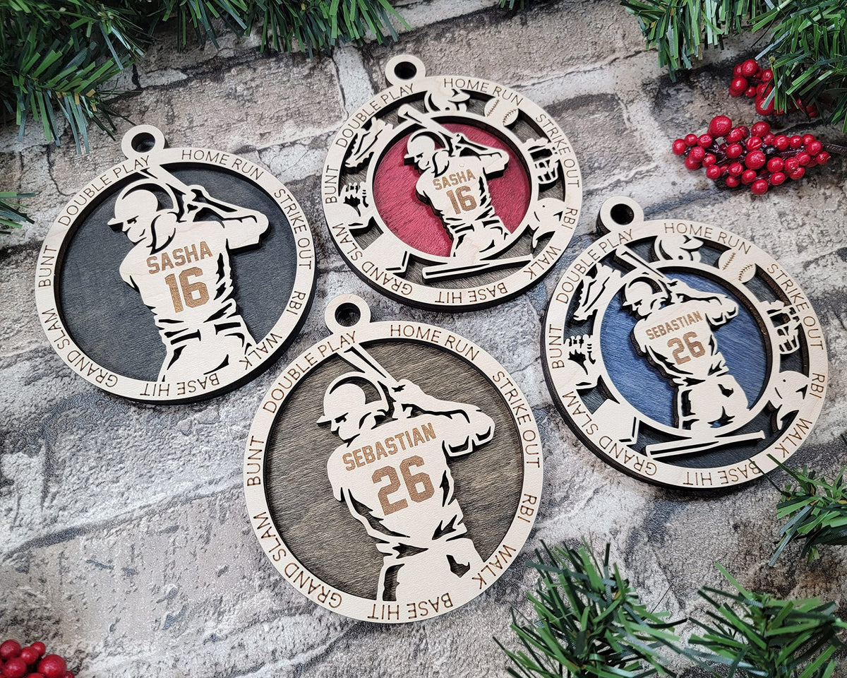 Handmade 3" Custom Name Male Softball Player Ornament