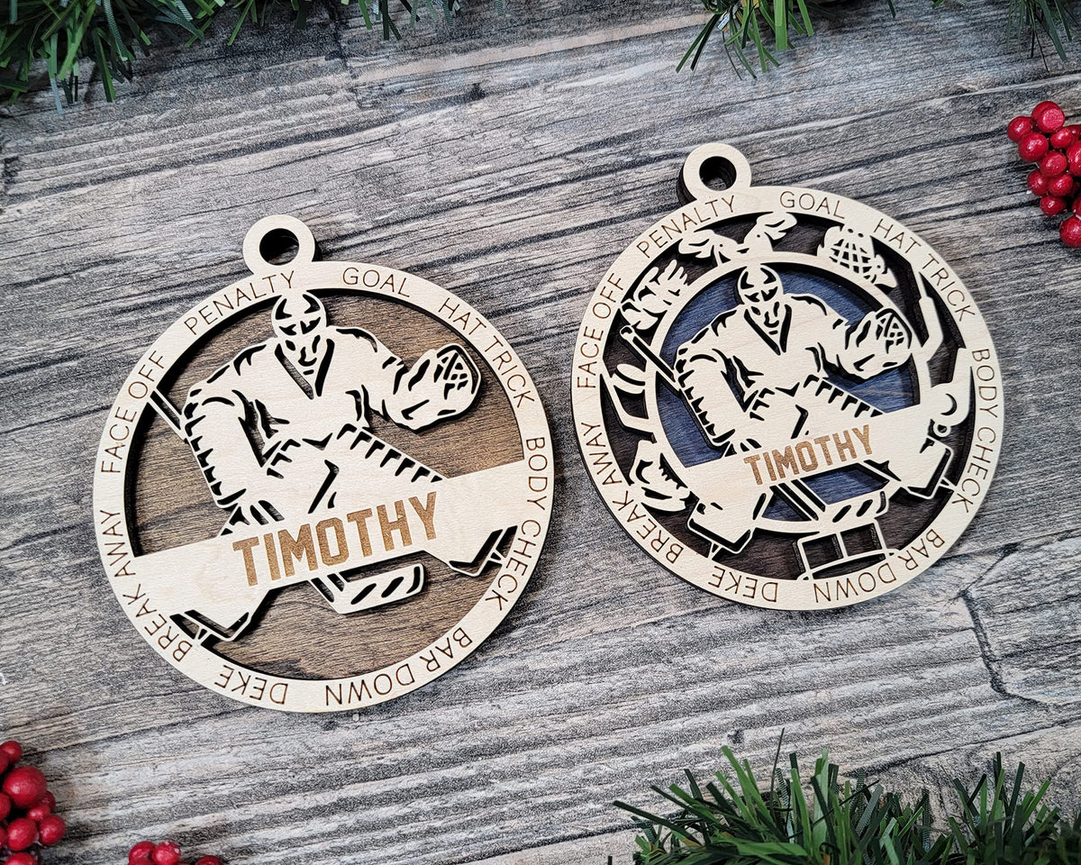 Personalized 3" Hockey Goalie Icon Border Ornament