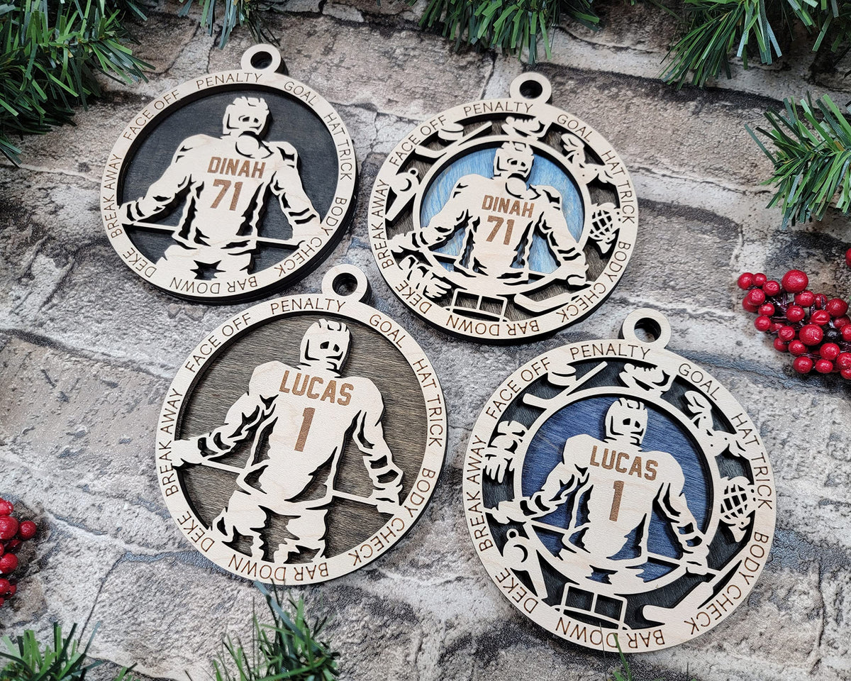 Handmade 3" Custom Female Hockey Player Gear Ornament