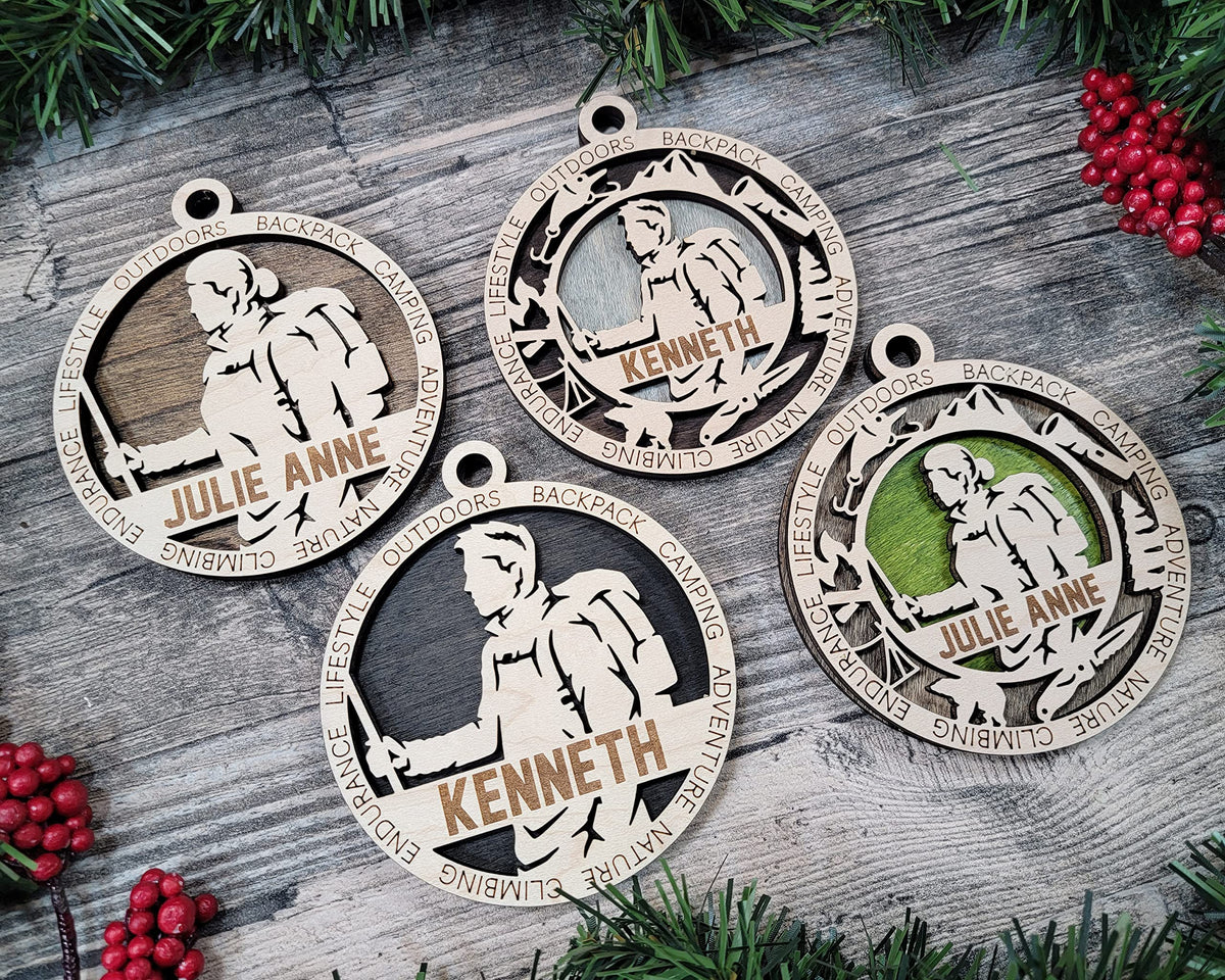 Handmade 3" Custom Male Hiker Gear Ornament