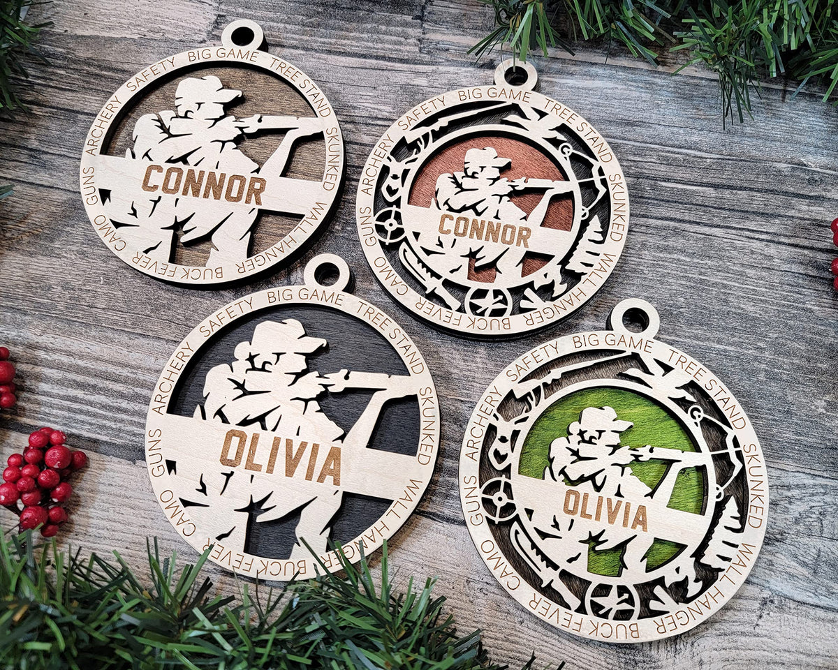 Personalized 3" Male Hunter Icon Border Ornament