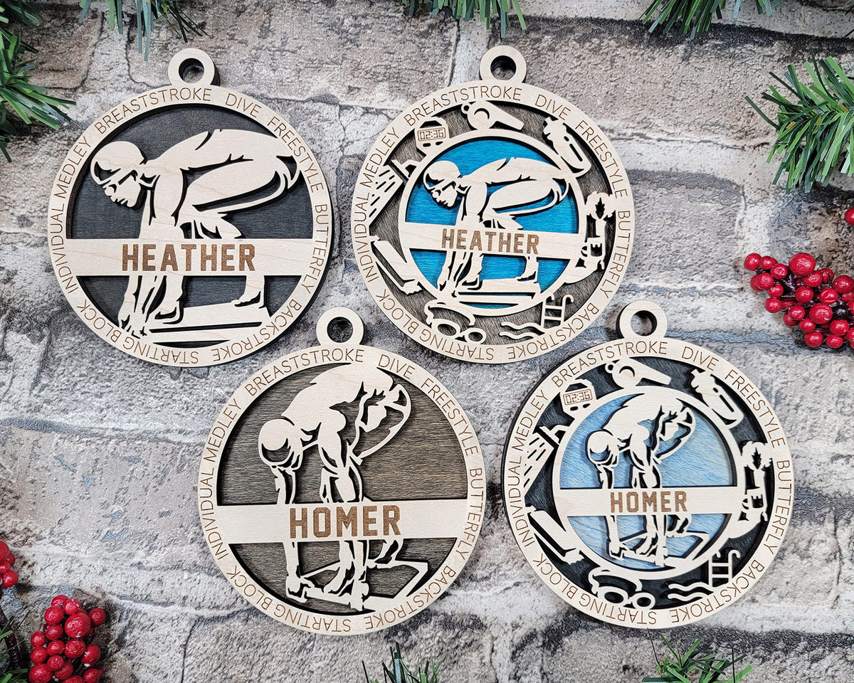 Handmade 3" Custom Male Swimmer Gear Ornament