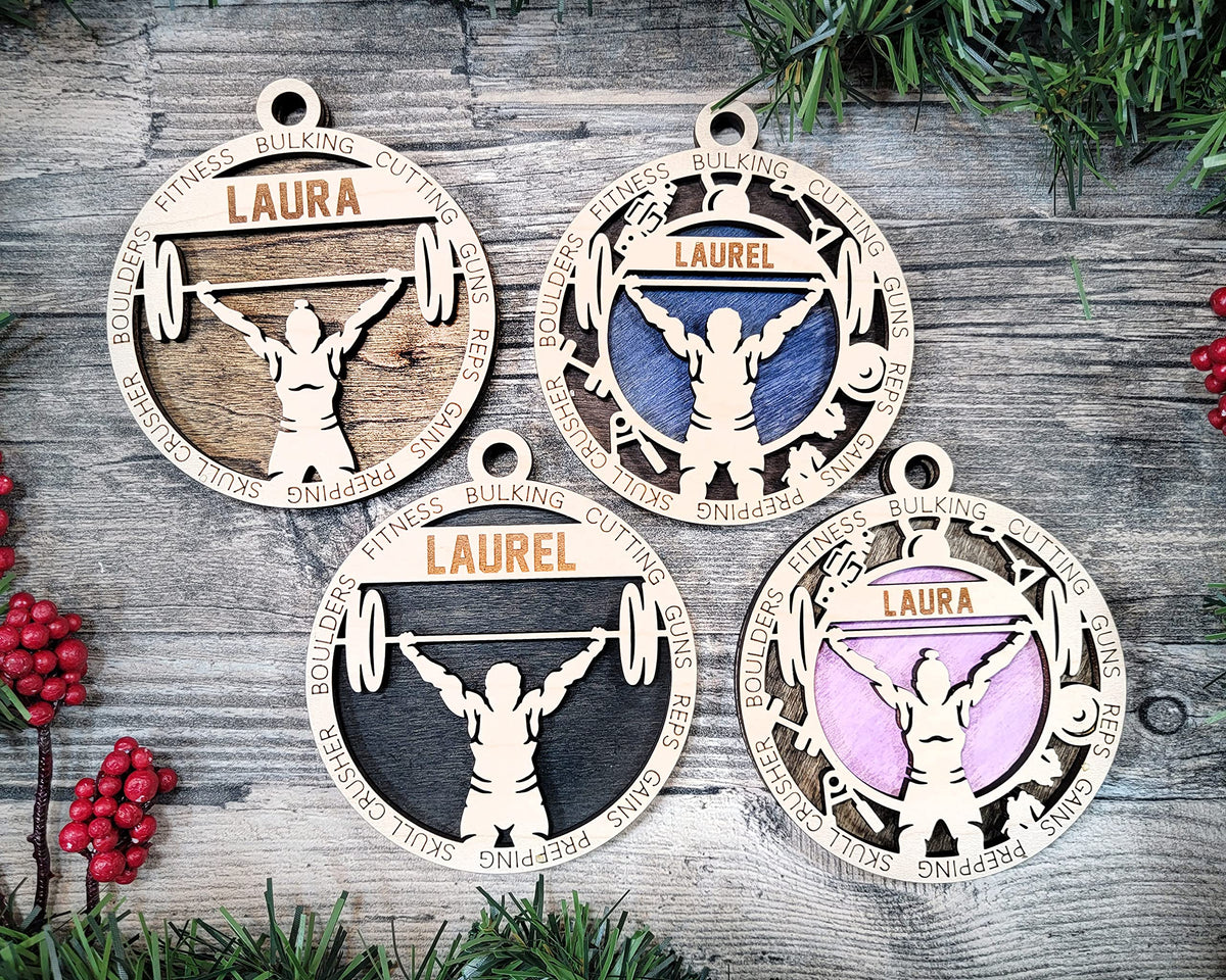 Handmade 3" Female Weightlifting Icon Border Ornament