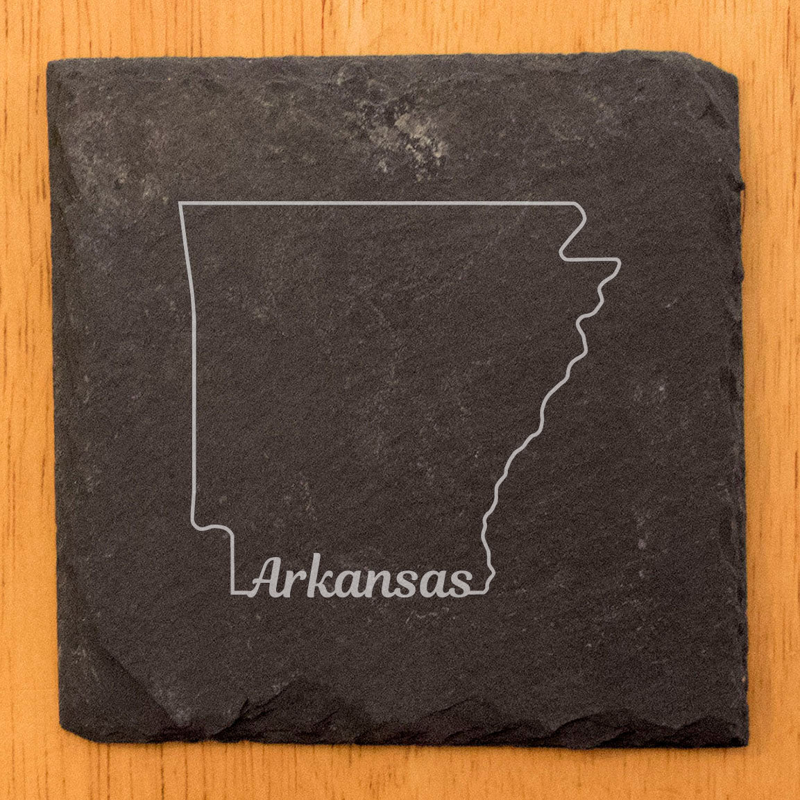 Rustic Slate Coasters Set of 4, Round 4" with Arkansas State Outline Design, Perfect for Holidays, Birthdays, Housewarming Gifts, She-Shed or Man Cave, Made in Oregon, USA, Natural Chipped Edge