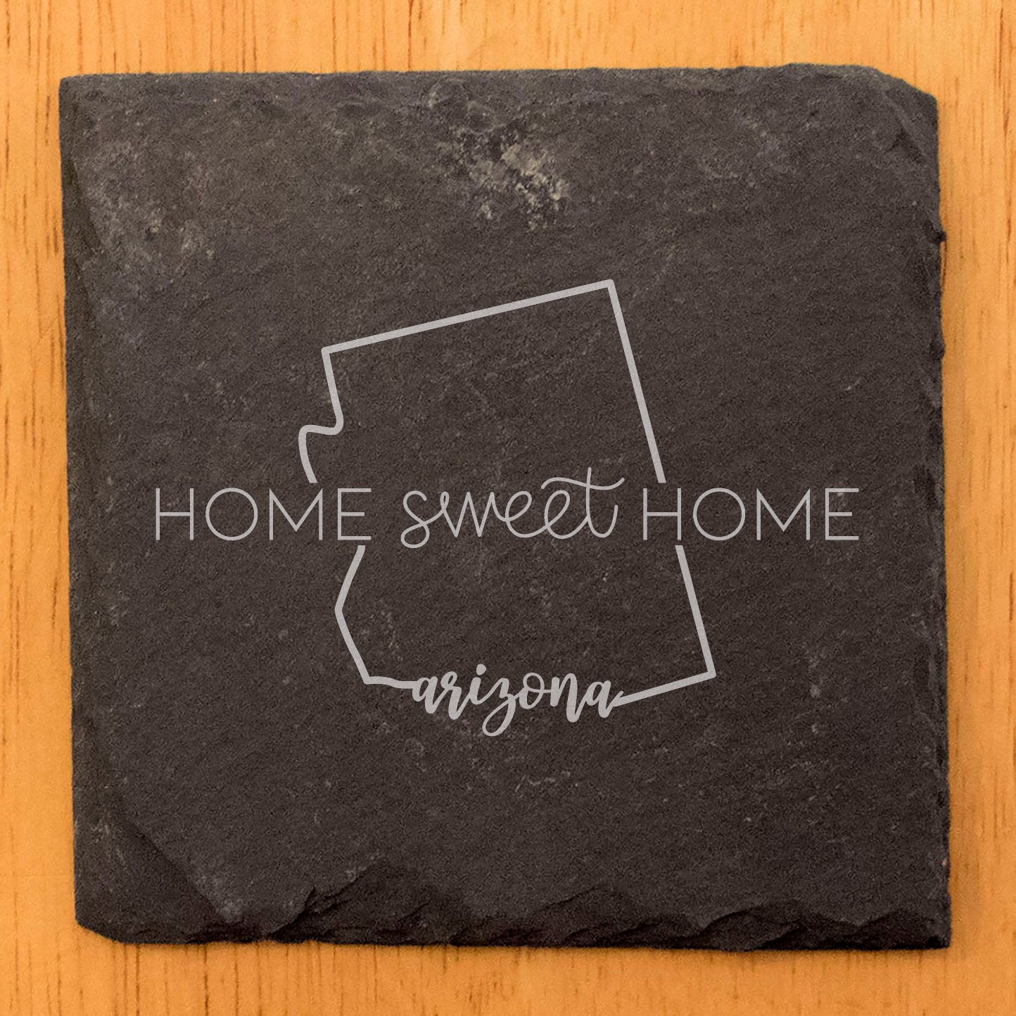 Rustic Slate Coasters Set of 4, Round 4" with 'Home Sweet Home' Arizona Design, Perfect Gift for Holidays, Birthdays, Housewarming, She-Shed, Man Cave, Made in Oregon, USA, Natural Chipped Edge