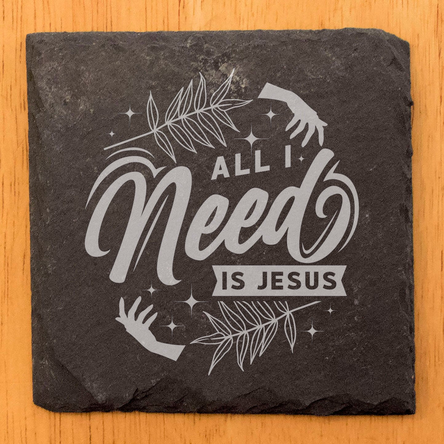 Faith and Hope: Laser Etched Slate Coasters - Laser Etched 'All I Need is Jesus' Design - Faithful Drink Mats for Home Decor