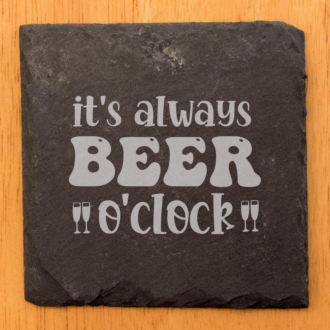 Beer Time Bliss: Slate Coasters Set - Laser Etched Beer Mugs Design - 'It's Always Beer O'Clock' - Fun Home Decor Cheers!