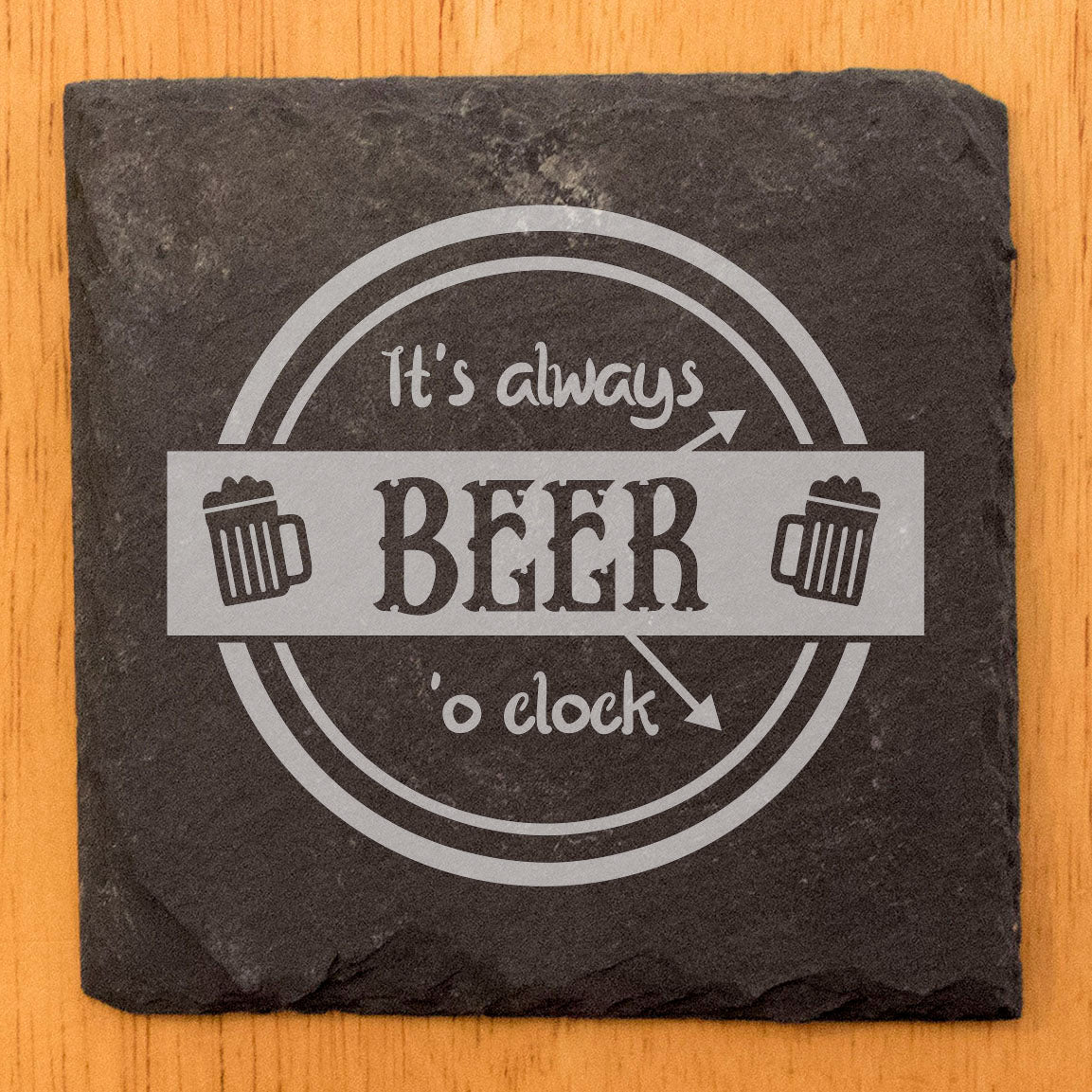 Beer Time Bliss: Slate Coasters Set - Laser Etched Beer Mugs Design - 'It's Always Beer O'Clock' - Fun Home Decor Cheers!