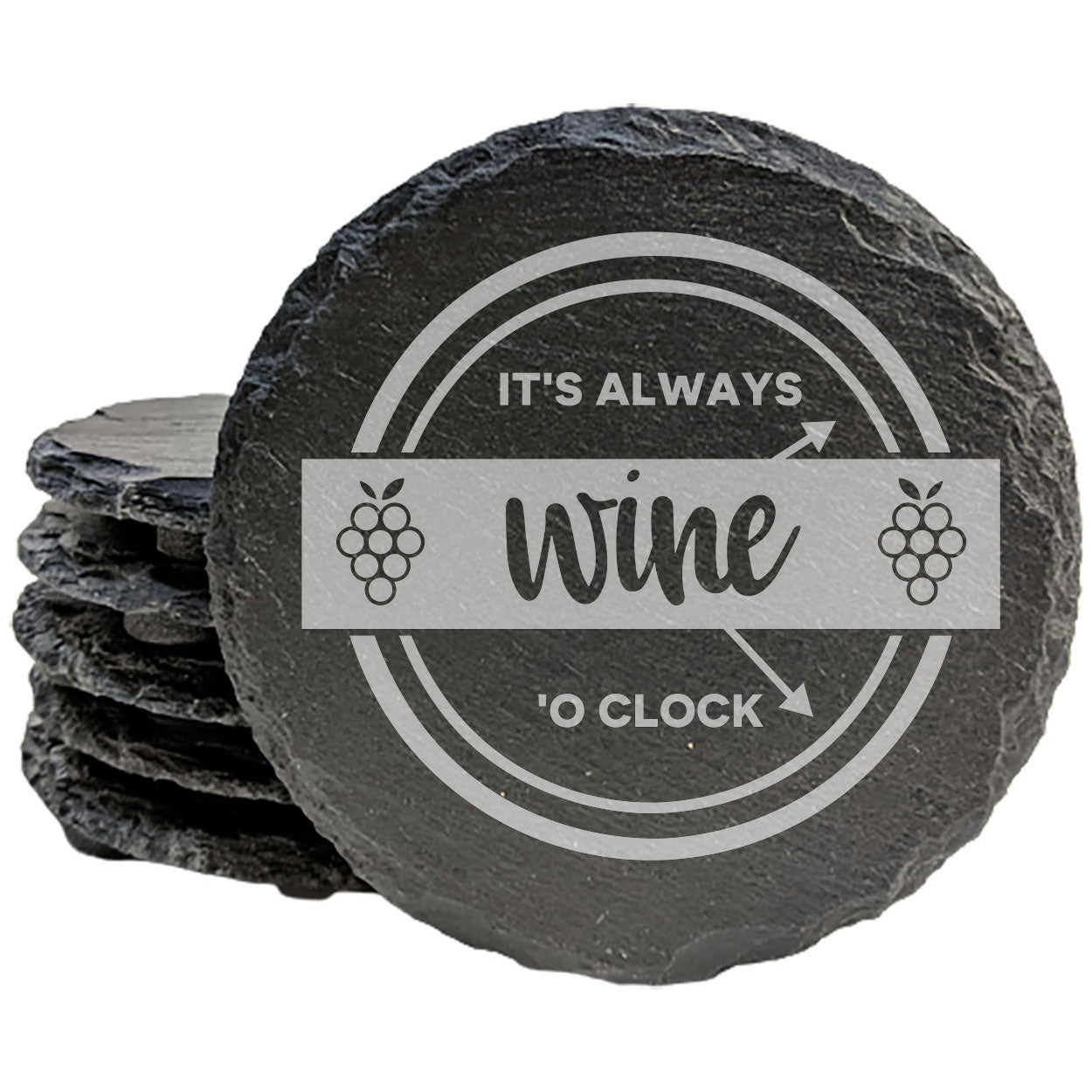 Wine O'Clock Slate Coasters: Grape Design, Laser-Etched Fun for Home Decor!