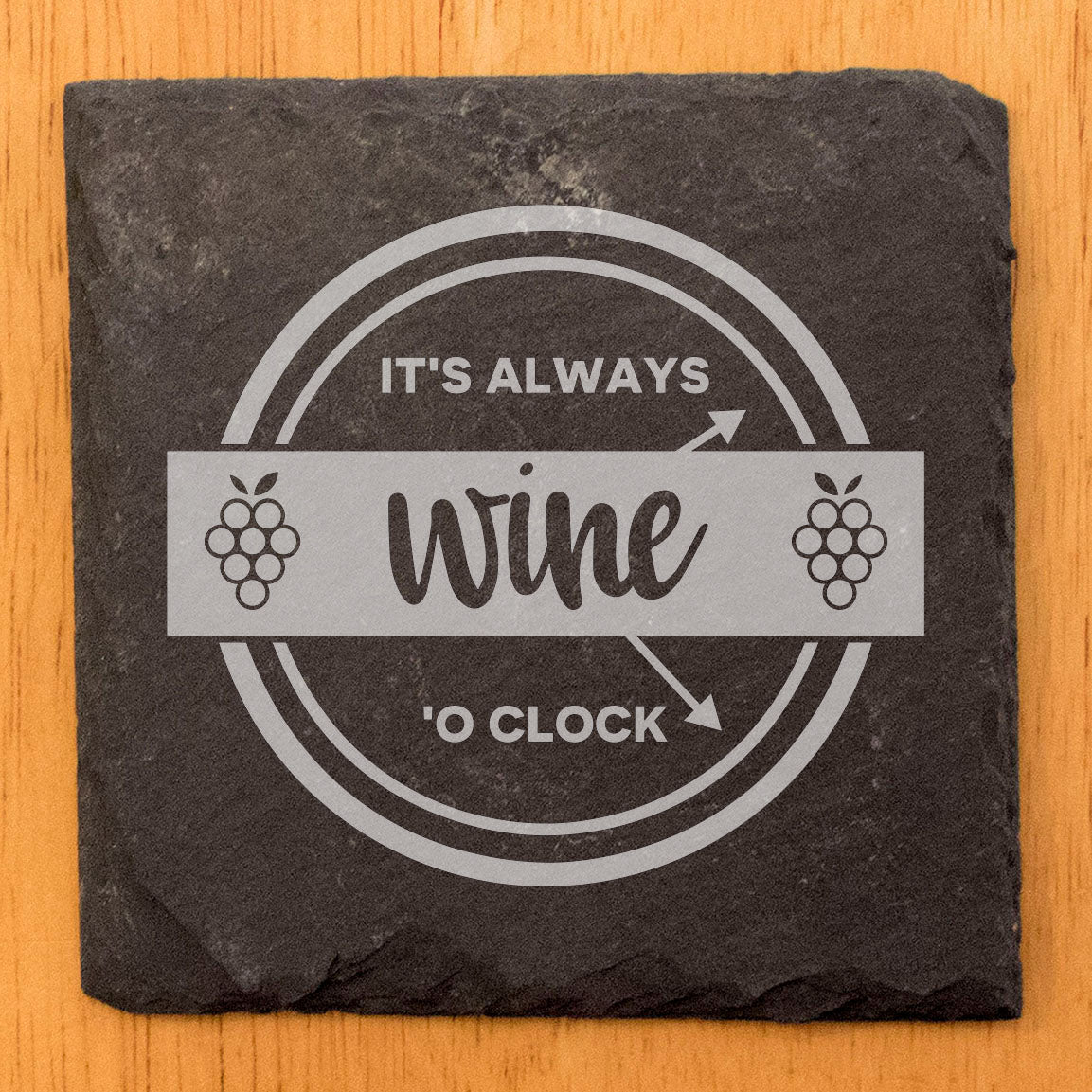 Wine O'Clock Slate Coasters: Grape Design, Laser-Etched Fun for Home Decor!