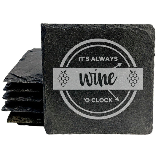 Wine O'Clock Slate Coasters: Grape Design, Laser-Etched Fun for Home Decor!