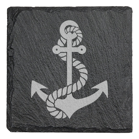 Nautical Charm: Slate Coasters with Laser-Etched Anchor &amp; Rope Design