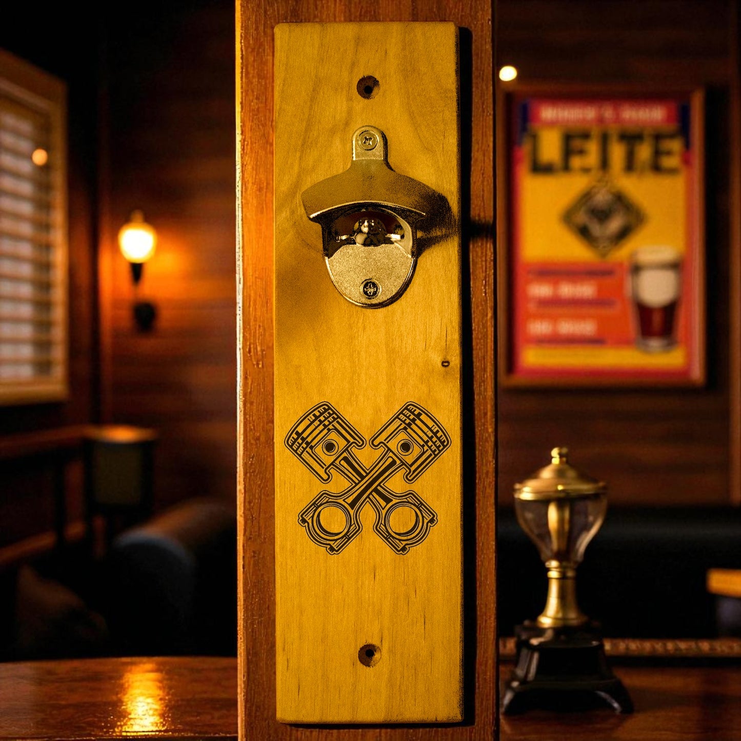 Crossed Pistons Wall Mount Bottle Opener