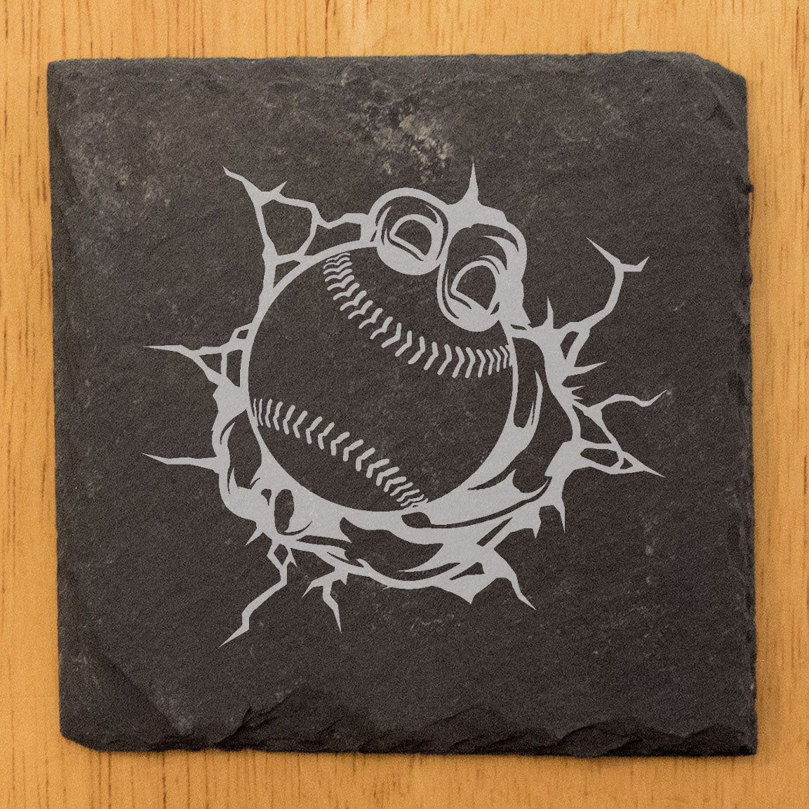 Slate Coasters: Baseball Breakthrough - Laser Etched Design with Pitcher's Grip - Sports Enthusiast Gift Set