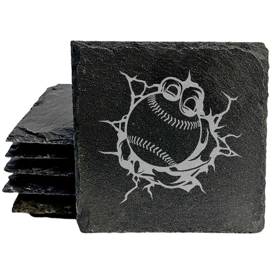 Slate Coasters: Baseball Breakthrough - Laser Etched Design with Pitcher's Grip - Sports Enthusiast Gift Set