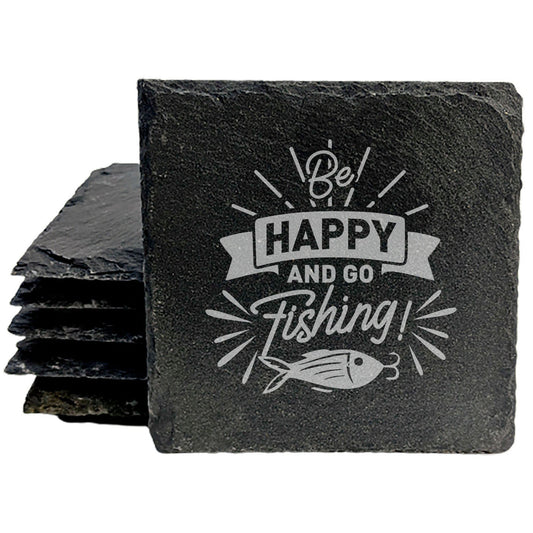 Be Happy, Go Fishing! Laser Etched Coasters - Add Joy to Any Drink