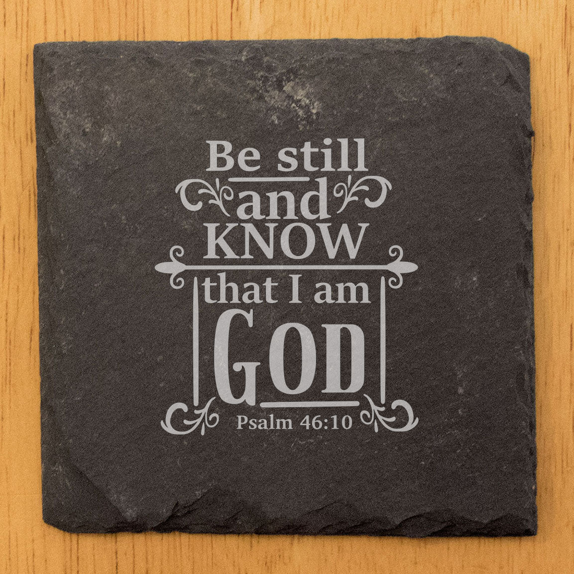 Faith and Hope: Laser Etched Psalm 46:10 Slate Coasters - 'Be Still And Know' Laser Etched Set - Inspirational Drink Mats for Serenity &amp; Home decor