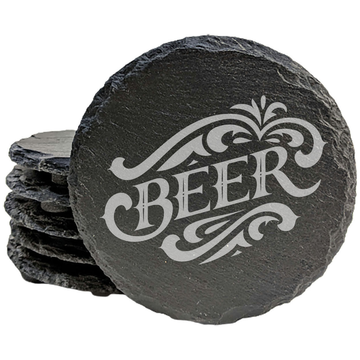 Rustic Slate Coasters: Vintage Laser Etched Beer Logo - Unique Gift for Weddings, Anniversaries, Man Cave